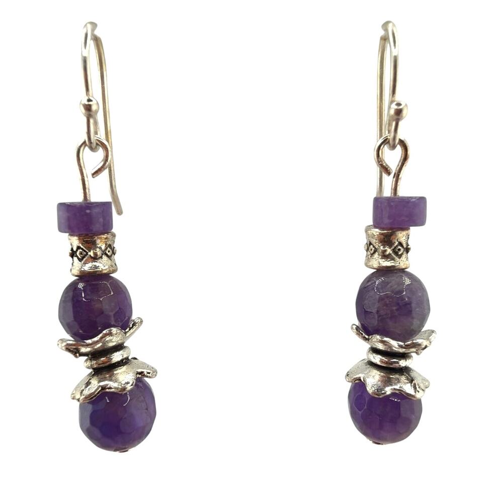 Artisan Handcrafted Triangular Amethyst Metal Dangle Earrings